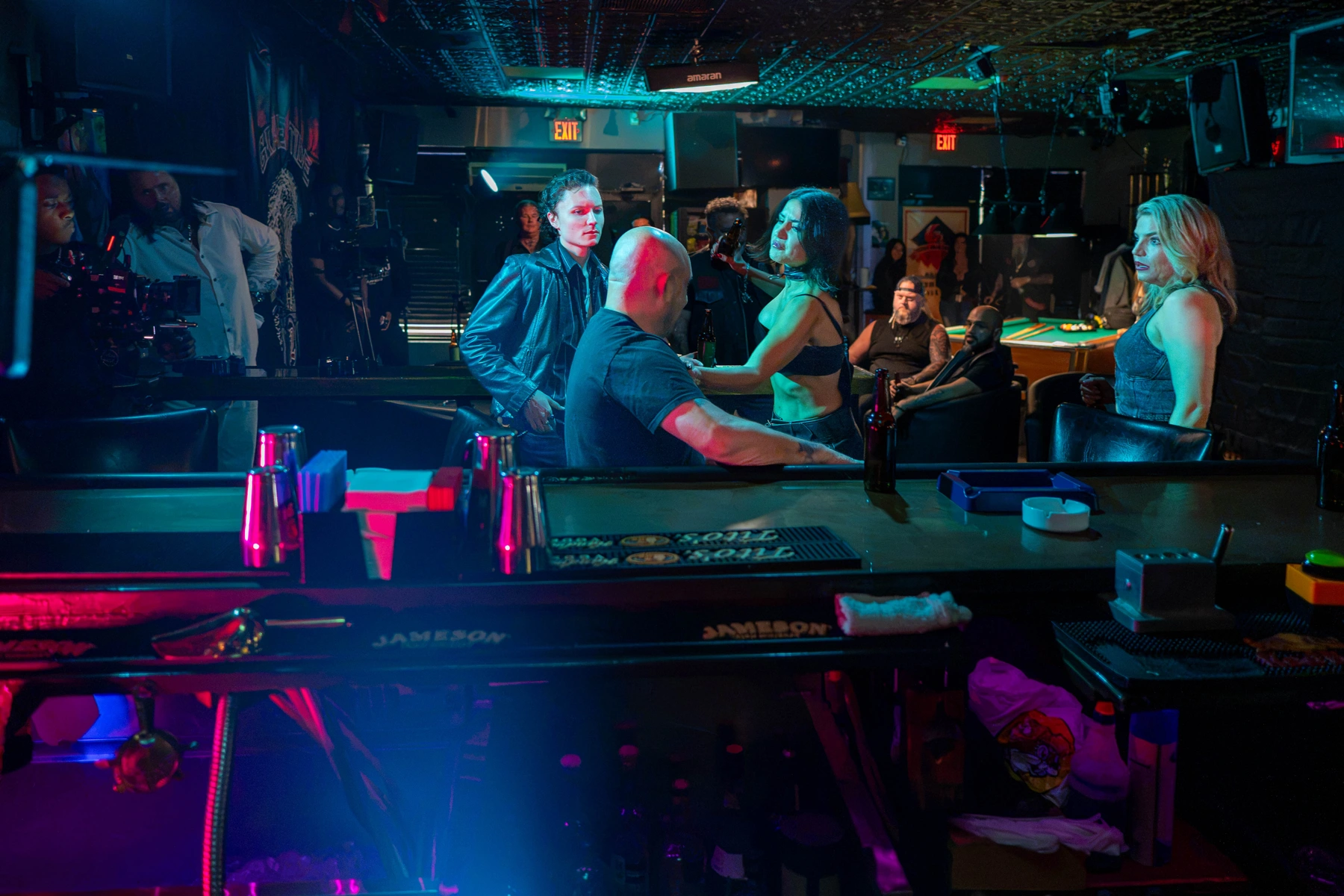 Behind the scenes at a pool table on the MobKing set